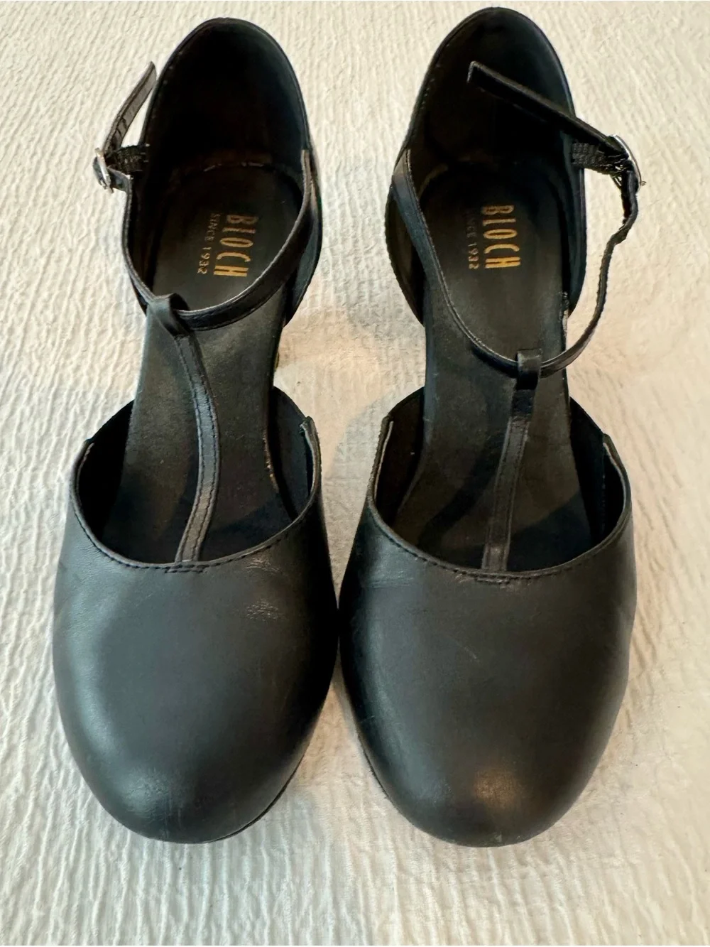 Bloch Chord T-Strap Character Shoes Black Leather 3” Heel Sz 9.5B